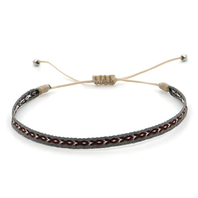 Trio de bracelets tibétains gris en jaspe et argent pour homme avec lien réglable.