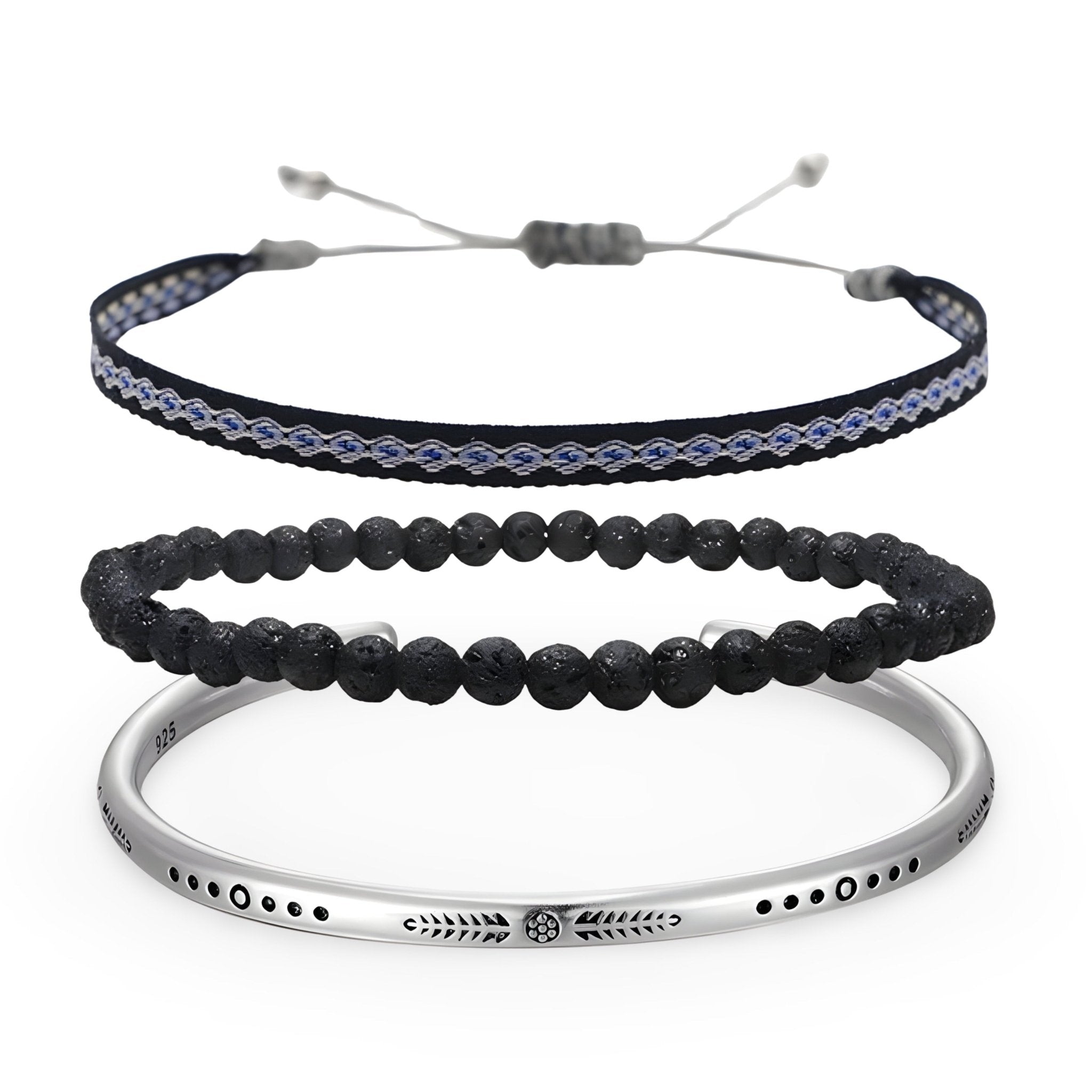 Ensemble de bracelets, pierres volcaniques et cuivre, pour homme, modèle Steven - La Boutique du Bracelet