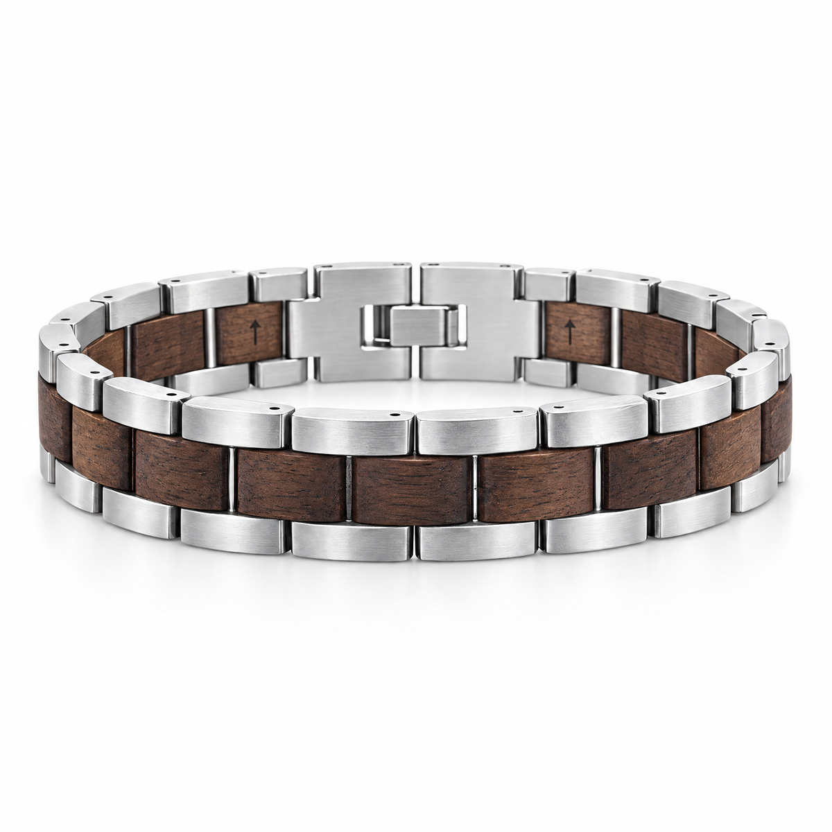 Packshot studio bracelet Grégoire Argent et marron, vue de face sur fond blanc — 8 octobre 2026