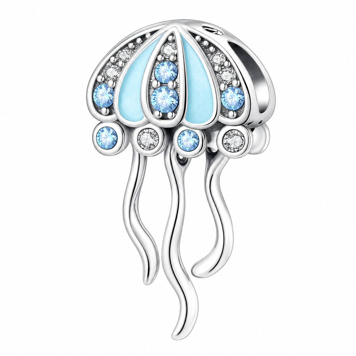Charm méduse en émail bleu, zircons sur bélière, pour femme, modèle Aurélide