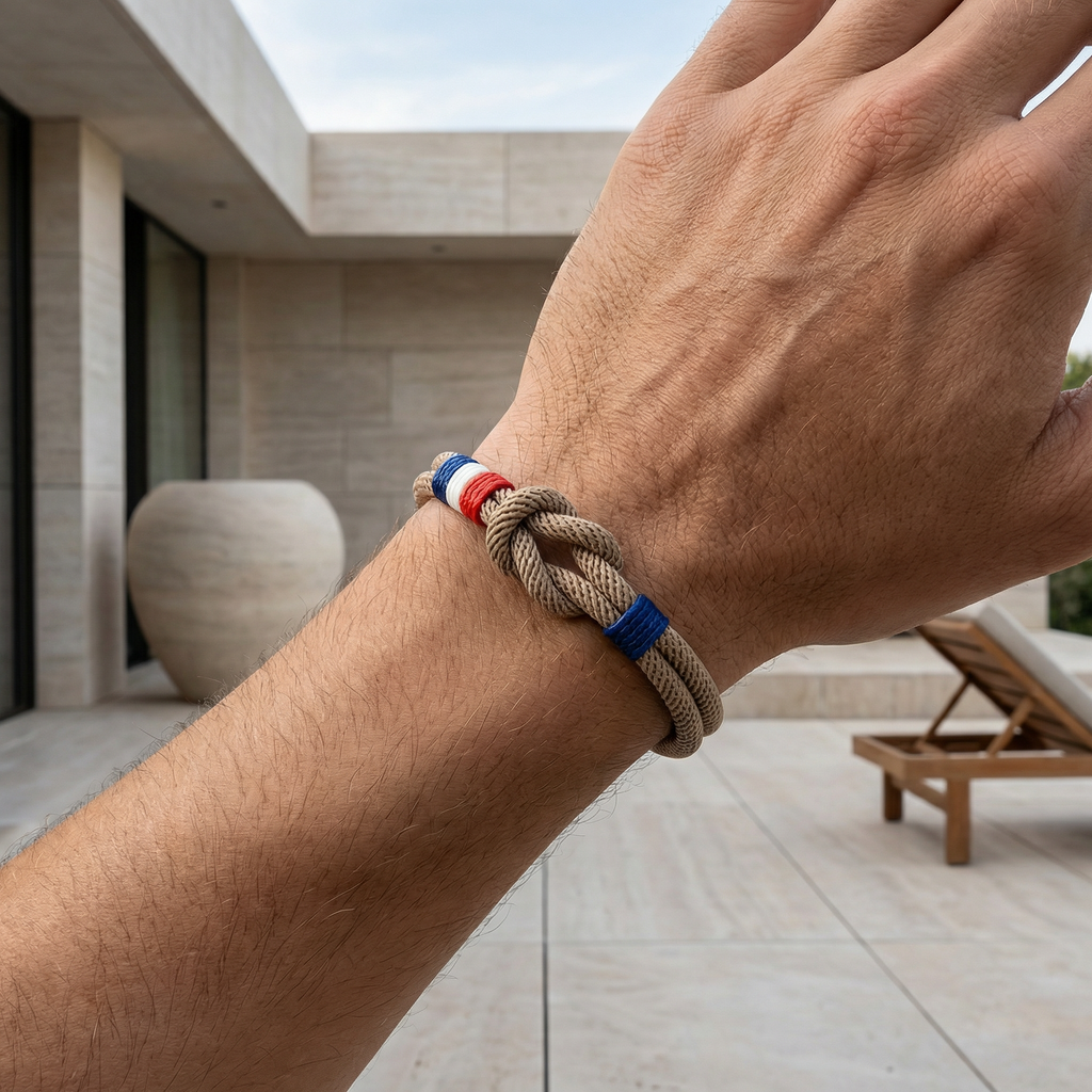 Bracelet cordon, noeud, drapeau français, modèle Théo