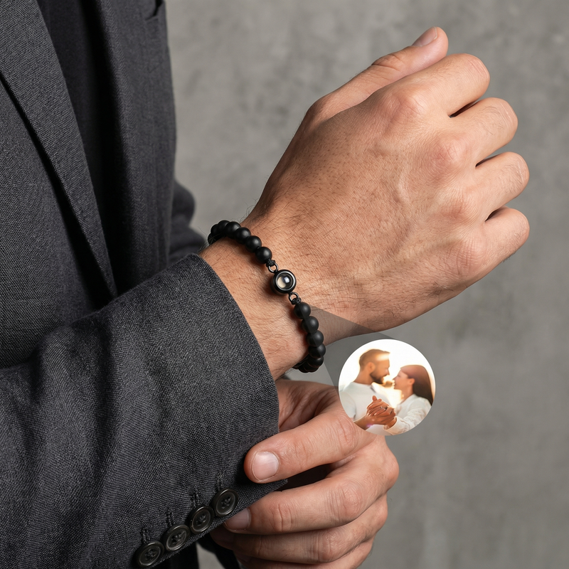 Bracelet photo personnalisé, en pierres naturelles, modèle Amaru