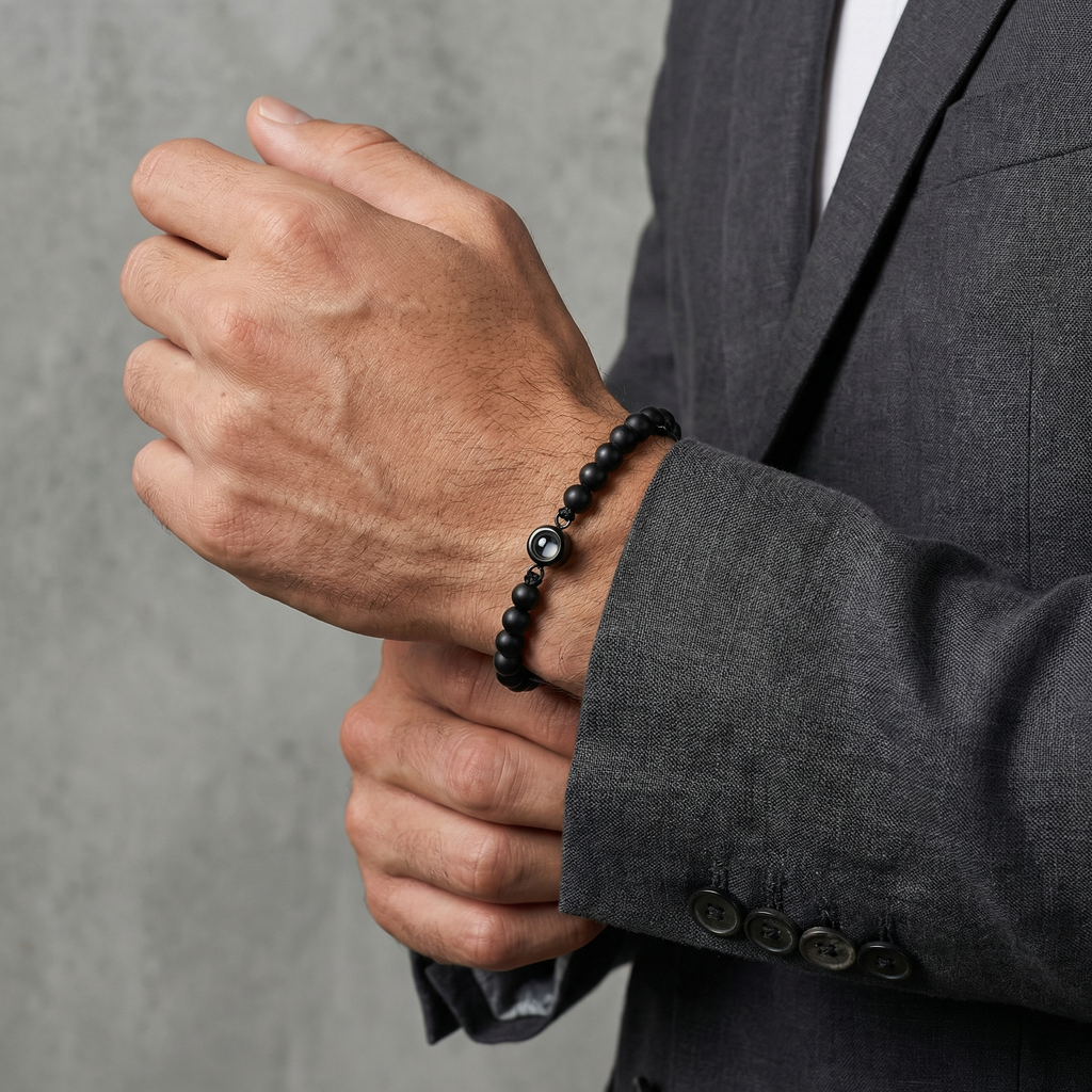 Bracelet photo personnalisé, en pierres naturelles, modèle Amaru