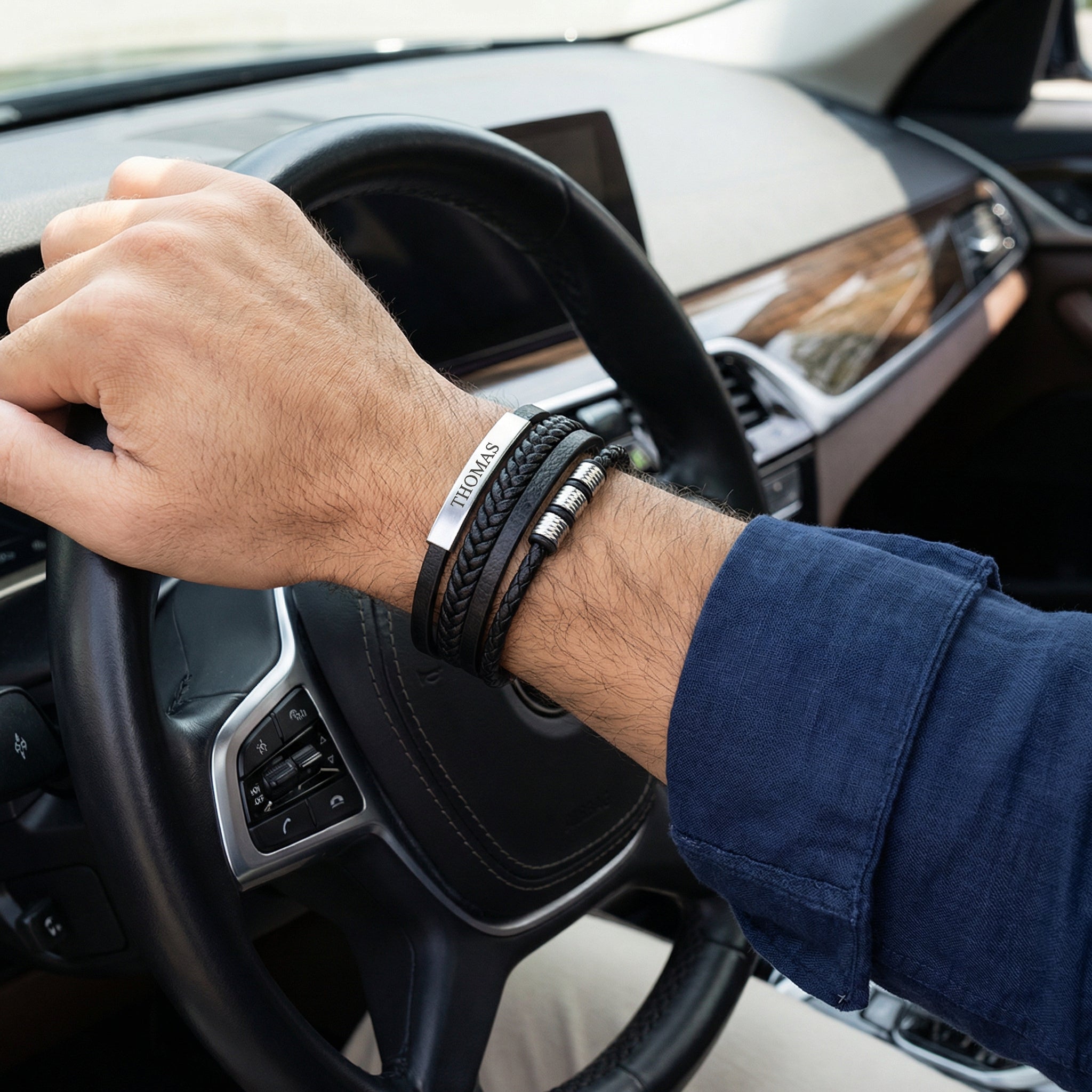 Bracelet personnalisé en cuir, multi-rangs, tendance, modèle Maxime