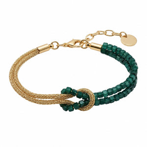 Double-strand bracelet with natural stones, twisted golden cord, central knot, Idecine model