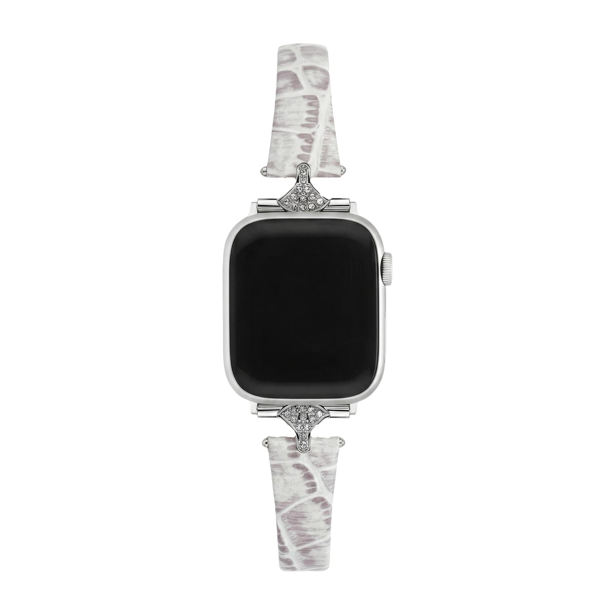 Elegant damearmbånd, imiteret læder med krokodillelook, skinnende strassforbindelser, kompatibel med Apple Watch, elegance til håndleddet, model Crozia