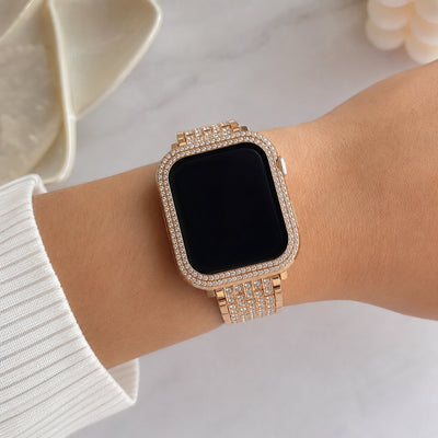 Βραχιόλι και θήκη Apple Watch από ανοξείδωτο ατσάλι, κρίκοι διακοσμημένοι με στρας, για γυναίκες, μοντέλο Fida