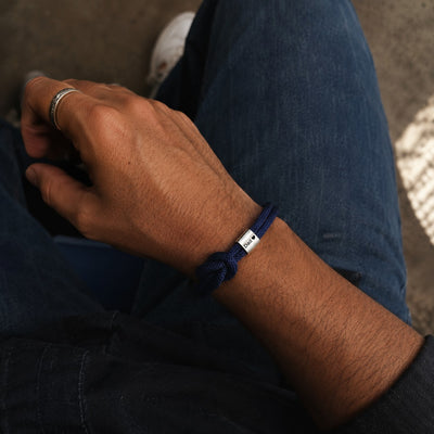 Marine knot nylon bracelet, stainless steel magnetic clasp, free personalized engraving, model Nono