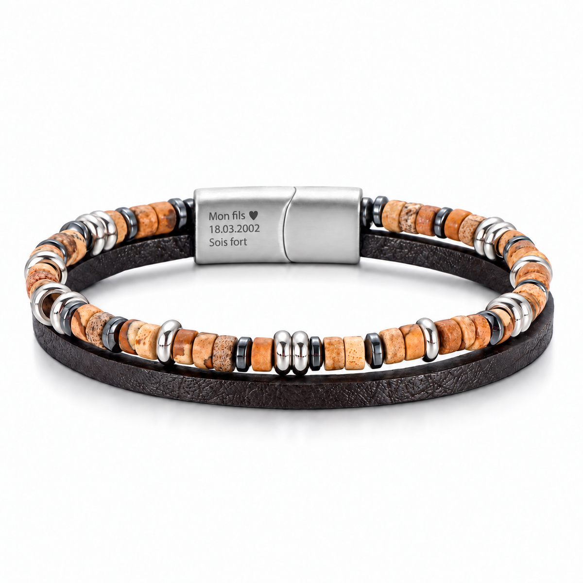 Packshot studio bracelet Jamy Oeil de tigre 1, vue de face sur fond blanc. — gravure source restaurée 8 octobre 2026