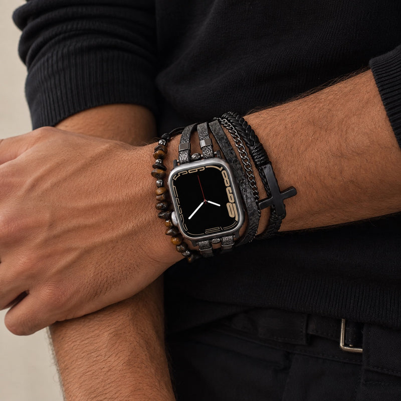 Bracelet Apple Watch multirangs avec croix chrétienne, détails contrastés, chaîne élégante, ajustement rapide, Kléder
