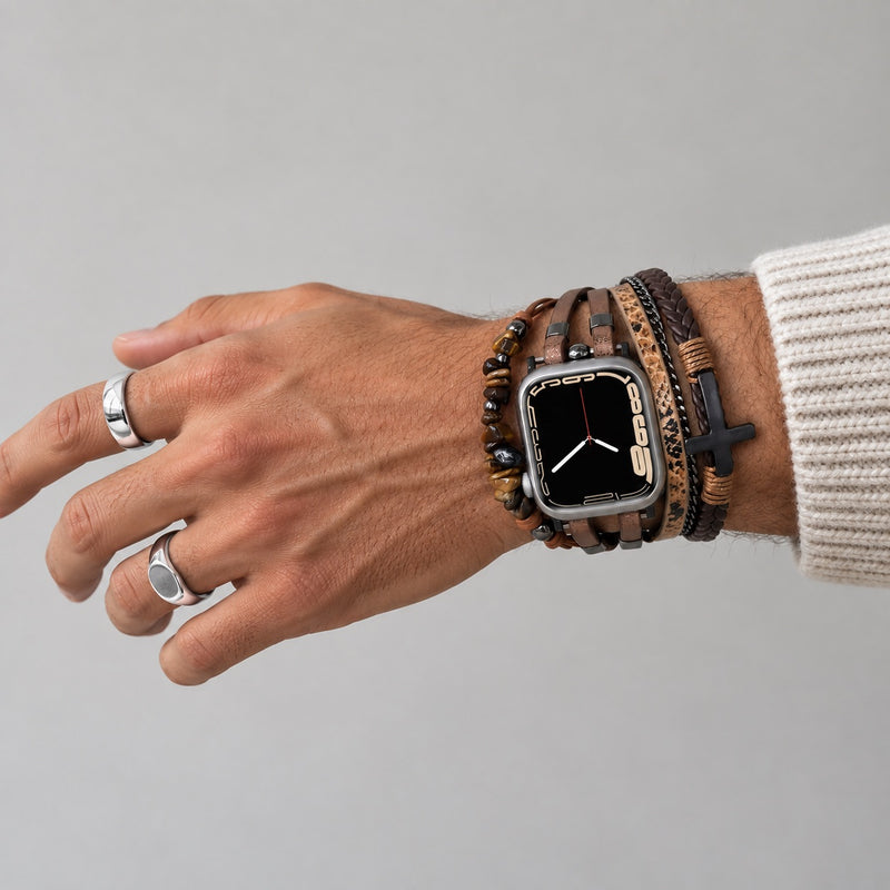 Bracelet Apple Watch multirangs avec croix chrétienne, détails contrastés, chaîne élégante, ajustement rapide, Kléder