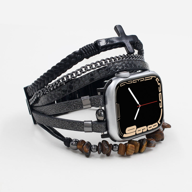 Bracelet Apple Watch multirangs avec croix chrétienne, détails contrastés, chaîne élégante, ajustement rapide, Kléder