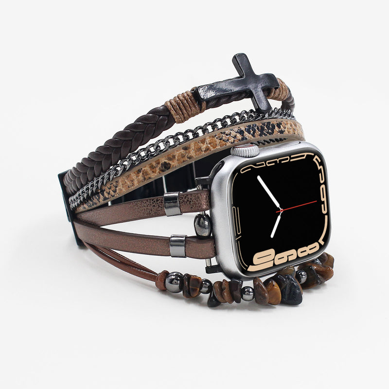 Bracelet Apple Watch multirangs avec croix chrétienne, détails contrastés, chaîne élégante, ajustement rapide, Kléder