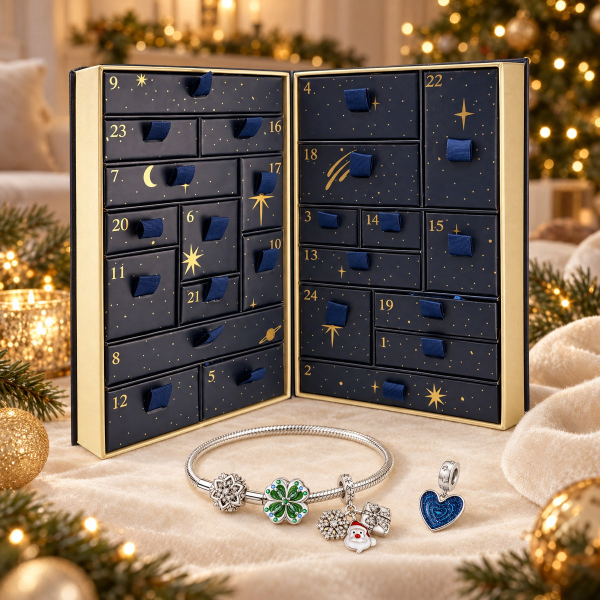 Calendrier de l’Avent ouvert et bracelet à charms — aperçu des découvertes de décembre