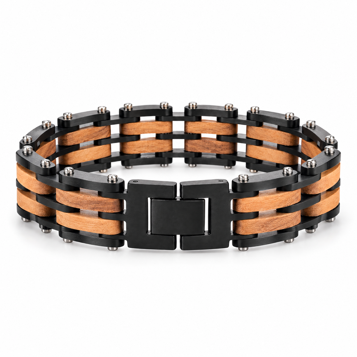 Packshot studio bracelet Léon Noir et marron, vue de face sur fond blanc — 8 octobre 2026