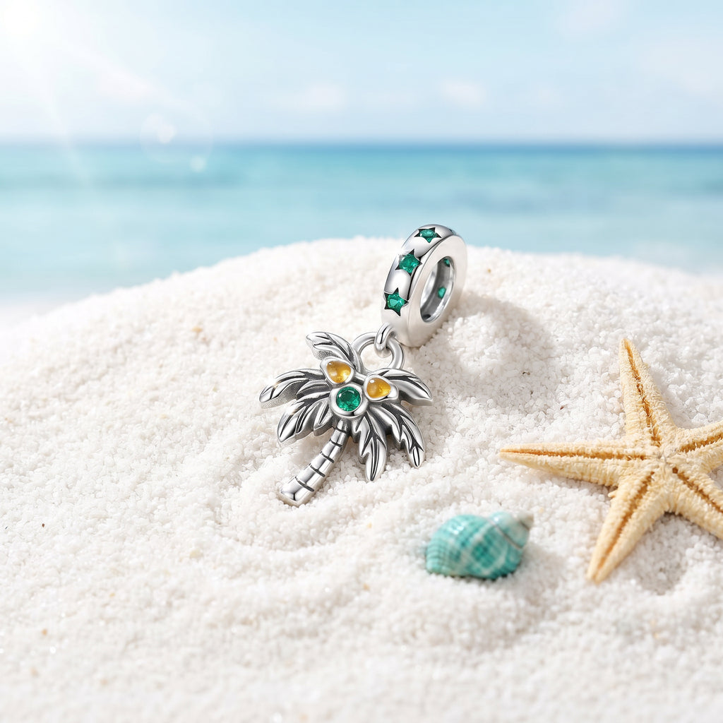 Charm, Pendentif voyage et vacances en argent, pour femme, modèle Cocotier Tropical