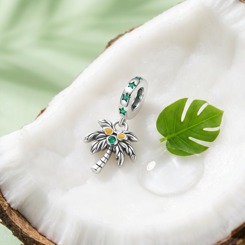 Charm, Pendentif voyage et vacances en argent, pour femme, modèle Cocotier Tropical