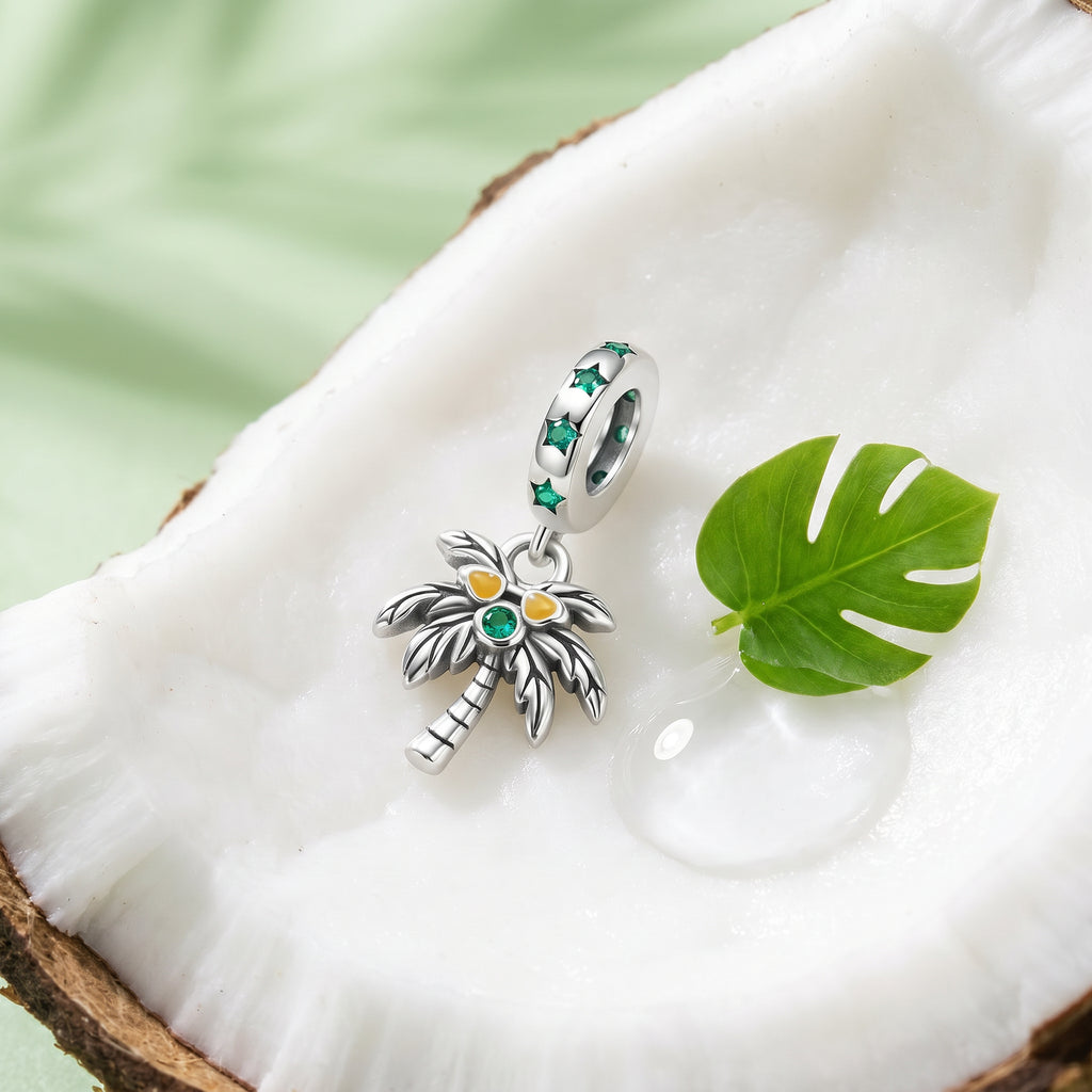Charm, Pendentif voyage et vacances en argent, pour femme, modèle Cocotier Tropical