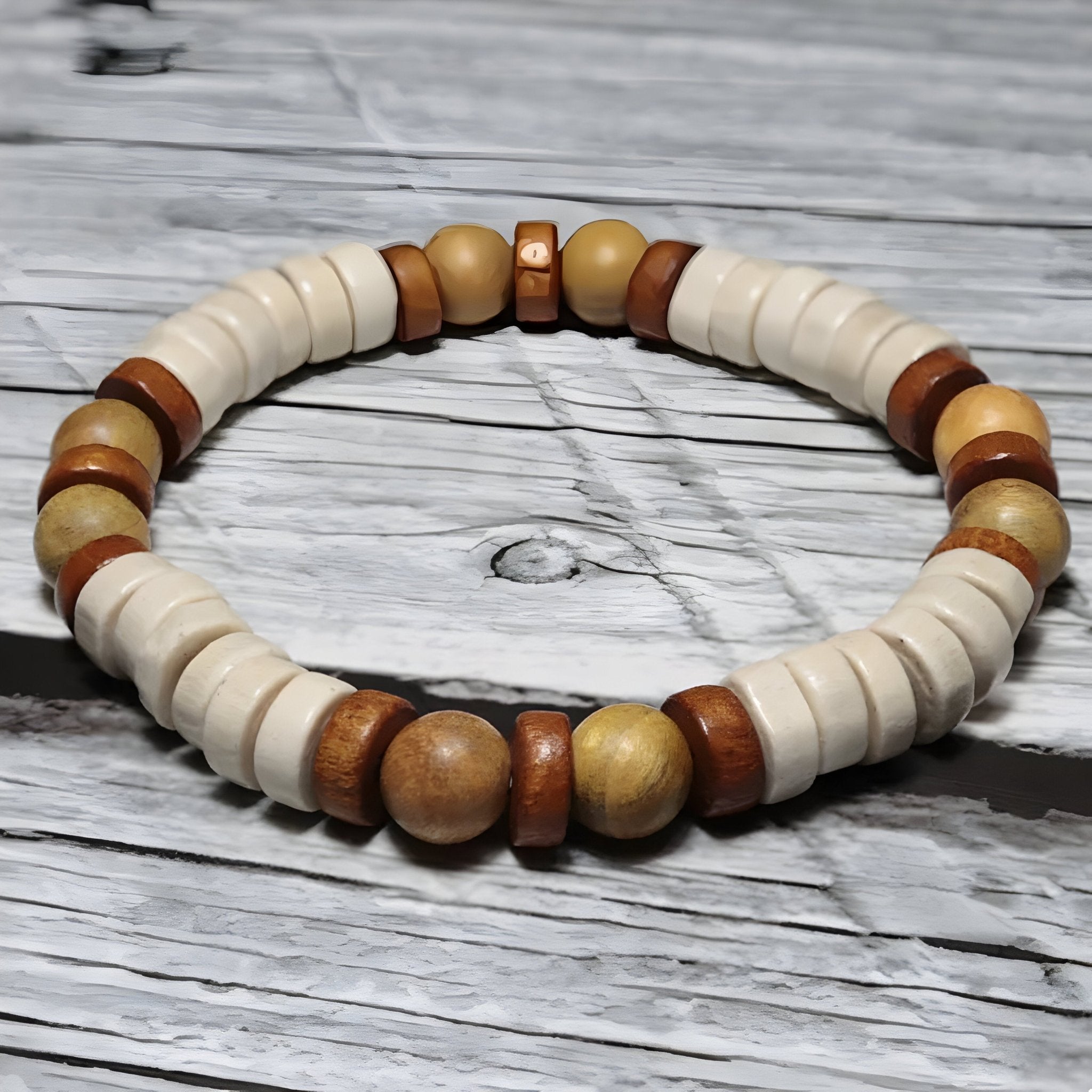 Lot de 2 bracelets en perles de bois et pierres naturelles, pour homme, modèle Simeon - La Boutique du Bracelet