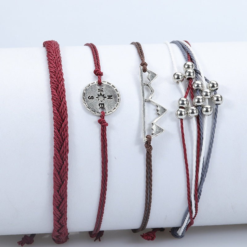 Set de pulseras de cordón ajustable, colgantes de brújula y montaña, joyas de aventura, accesorios de muñeca en nailon trenzado, modelo Montano