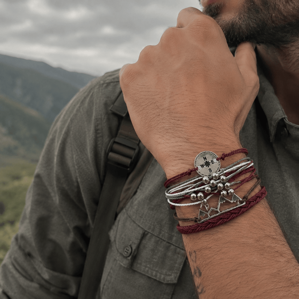 Set de pulseras de cordón ajustable, colgantes de brújula y montaña, joyas de aventura, accesorios de muñeca en nailon trenzado, modelo Montano