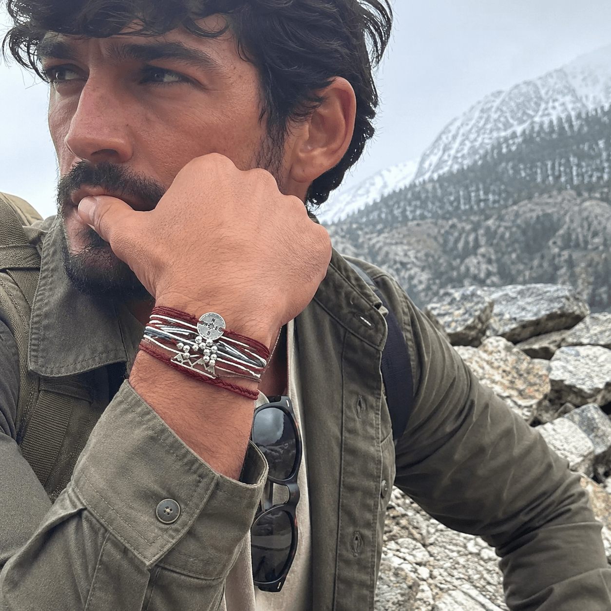 Set de pulseras de cordón ajustable, colgantes de brújula y montaña, joyas de aventura, accesorios de muñeca en nailon trenzado, modelo Montano