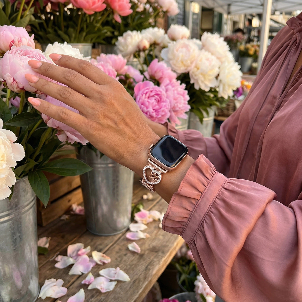 Apple Watch Bracelet for Women, Alloy Mesh with Heart Design, Jewelry with Paw Print, Elegant Smartwatch Accessory, Perfect Gift for Animal Lovers, Patoune Model