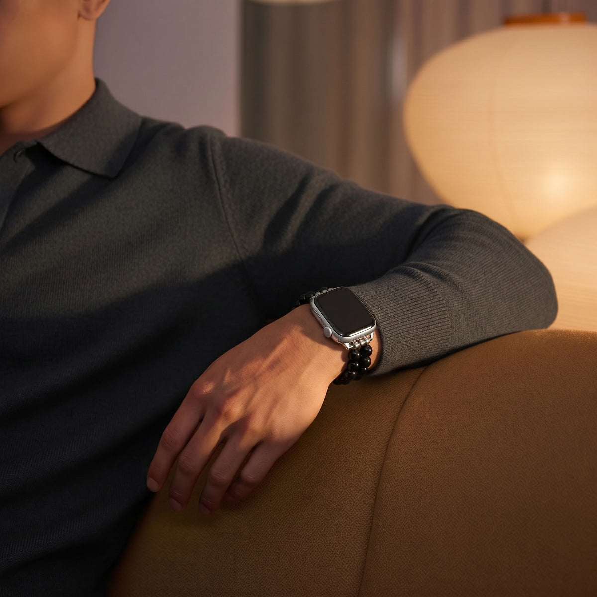 Apple Watch Armband aus Natursteinen, doppelreihig mit Perlen, Metallglieder, Modell Spedzire