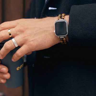 Apple Watch Armband aus Natursteinen, doppelreihig mit Perlen, Metallglieder, Modell Spedzire