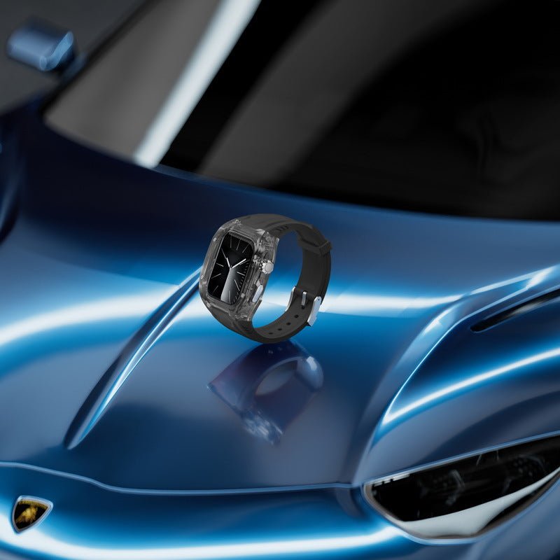 Bracelet noir Apple Watch Ultra en TPU solide avec coque intégrale et design robuste.