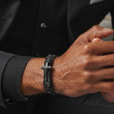 Mehrreihiges geflochtenes Armband mit Tigerauge-Perlen, Magnetverschluss, für Herren, Modell Cébreu