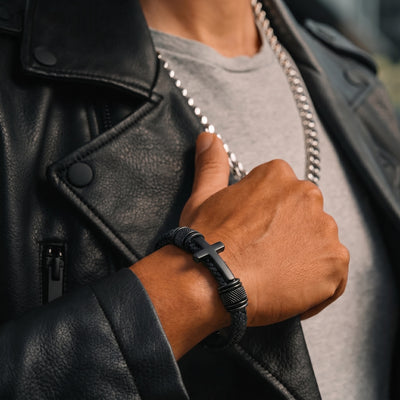 Mehrreihiges geflochtenes Armband mit Tigerauge-Perlen, Magnetverschluss, für Herren, Modell Cébreu