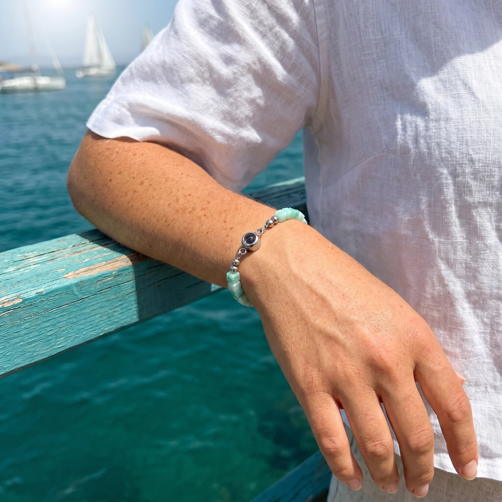 Bracelet personnalisé photo, perles cubiques en pierre naturelle, acier inoxydable, bijou souvenir sur mesure, modèle Akine