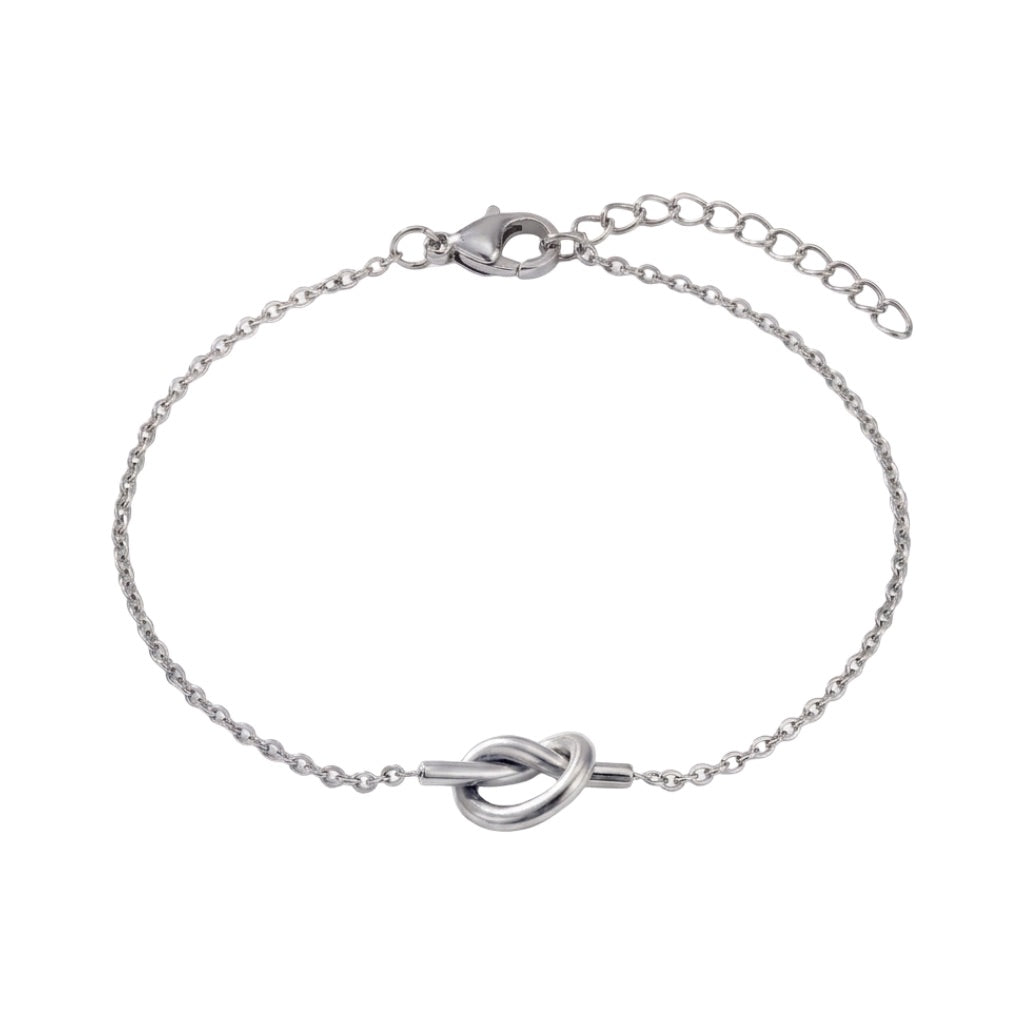 Bracelet couple en acier inoxydable, nœud cœur symbolique, chaîne fine ajustable, modèle Knot