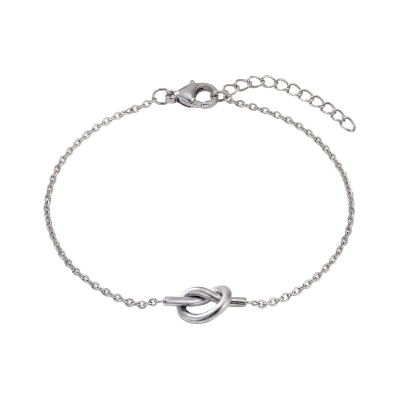 Bracelet couple en acier inoxydable, nœud cœur symbolique, chaîne fine ajustable, modèle Knot