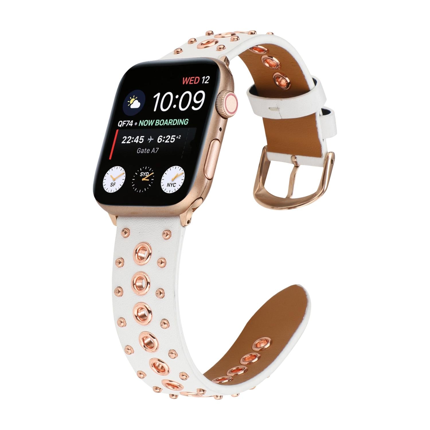 Bracelet Apple Watch en croûte de cuir ornée de rivets métalliques, boucle réglable, style affirmé, modèle Tika
