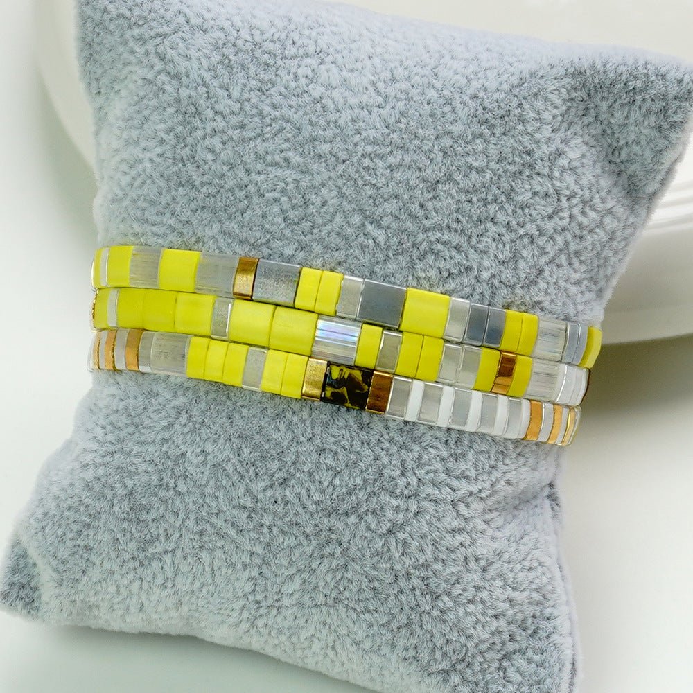 Trío de pulseras de perlas japonesas Miyuki en amarillo limón y cristal, conjunto para mujer, joyas elásticas para la muñeca, set de tres piezas, accesorios luminosos, modelo Kokoro