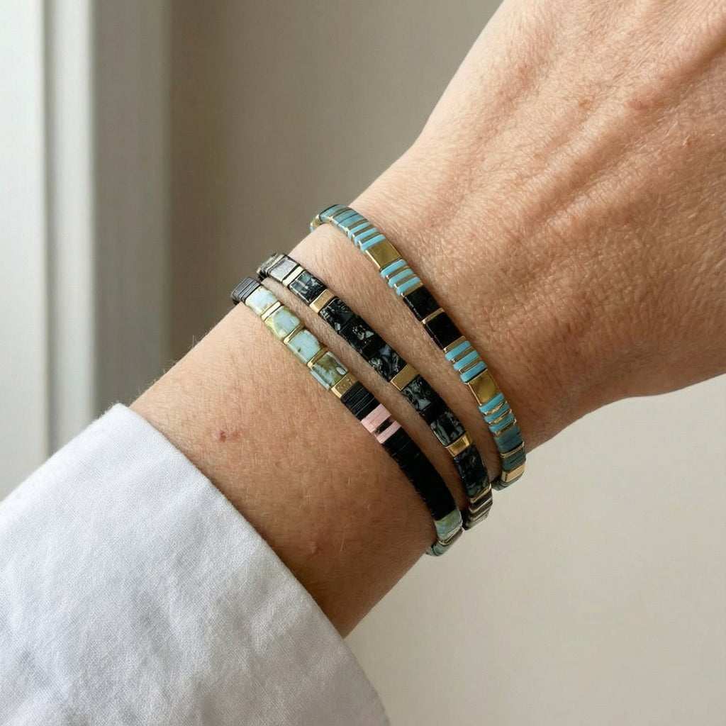 Trio de bracelets en perles du Japon, pour femme, modèle Nikia