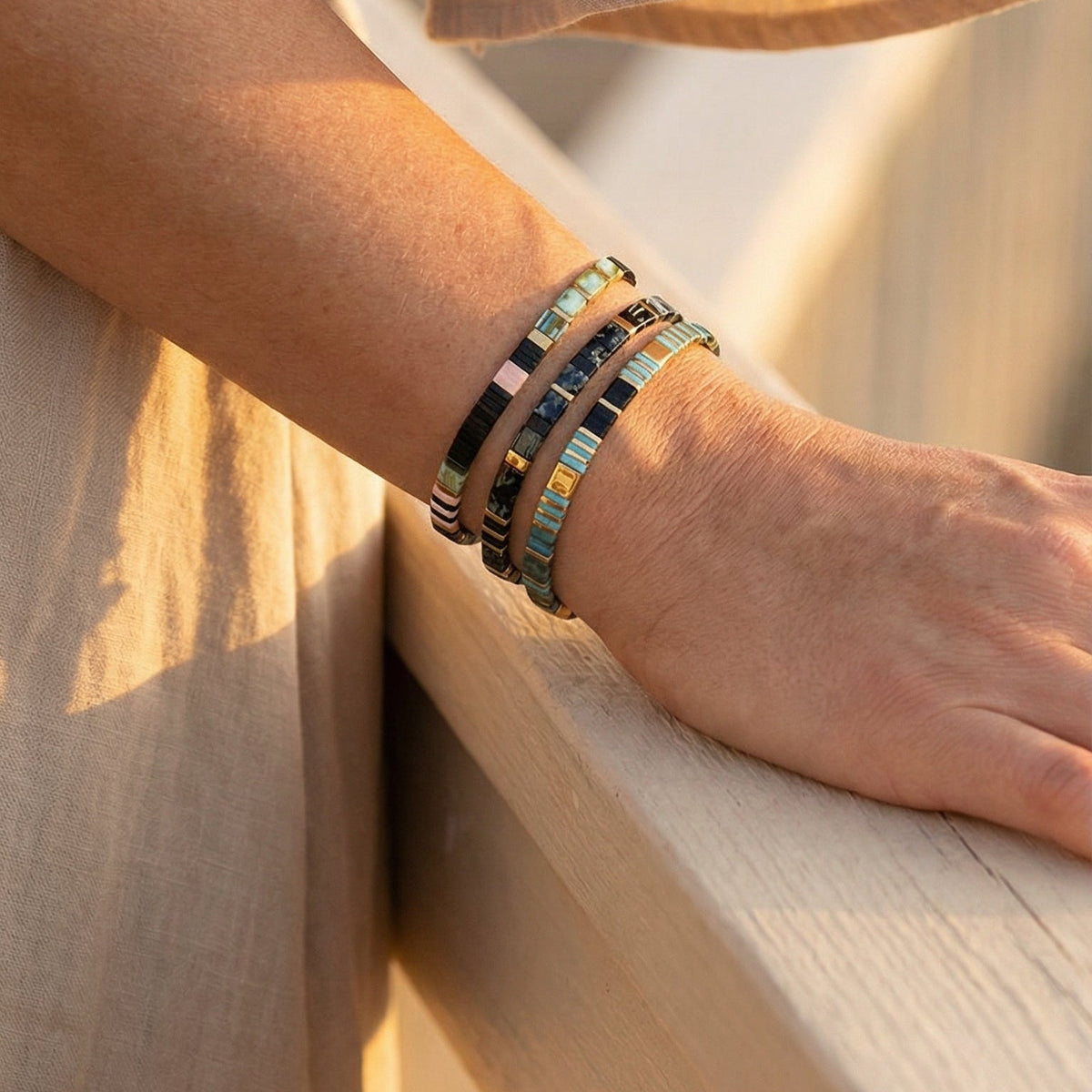 Trio aus japanischen Perlenarmbändern für Damen, Modell Nikia