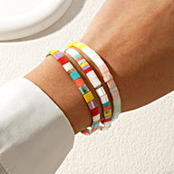 Trio de bracelets femme en perles carrées multicolores style japonais, modèle Takako.