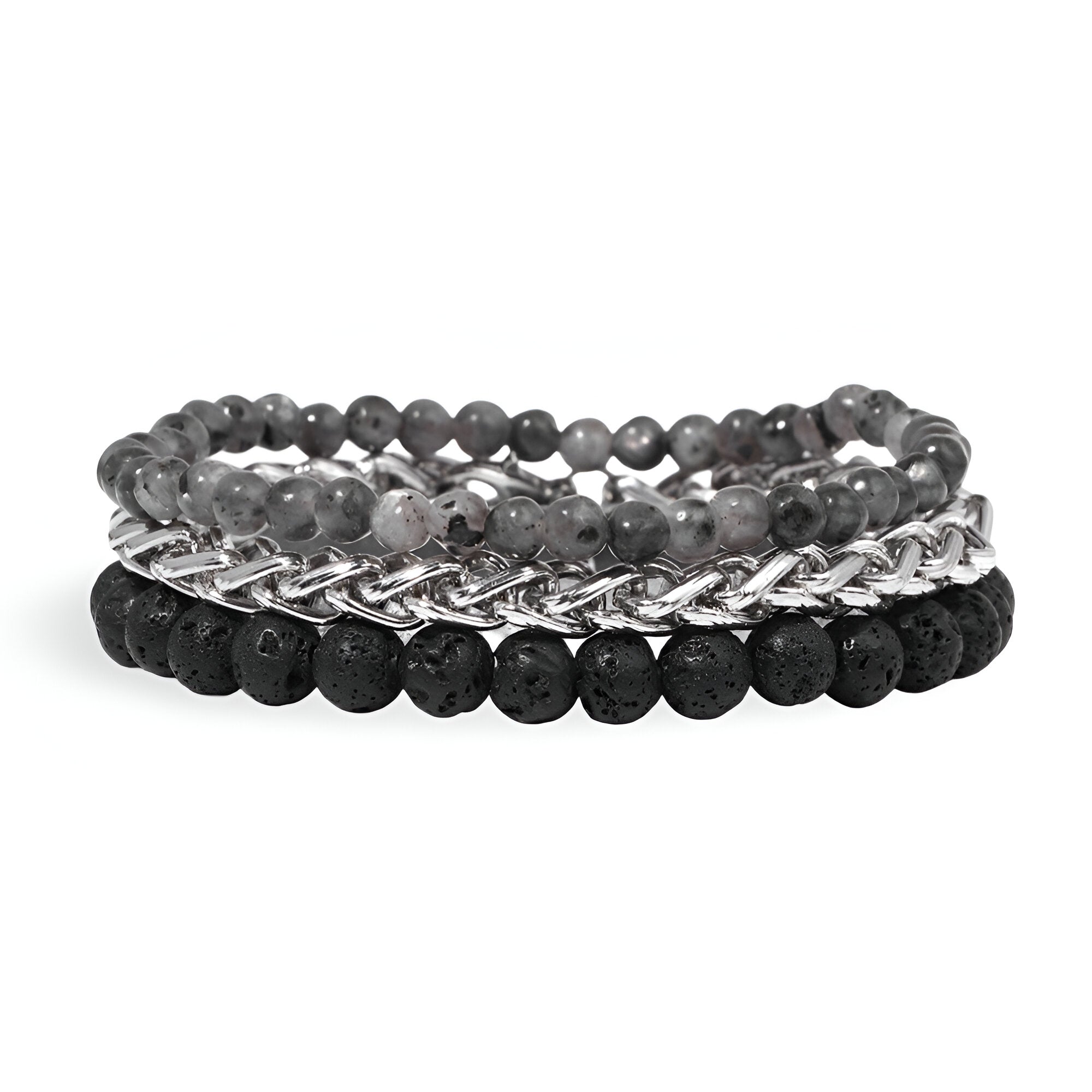 Trio de bracelets en pierre naturelles, pour homme, modèle Helsinki - La Boutique du Bracelet