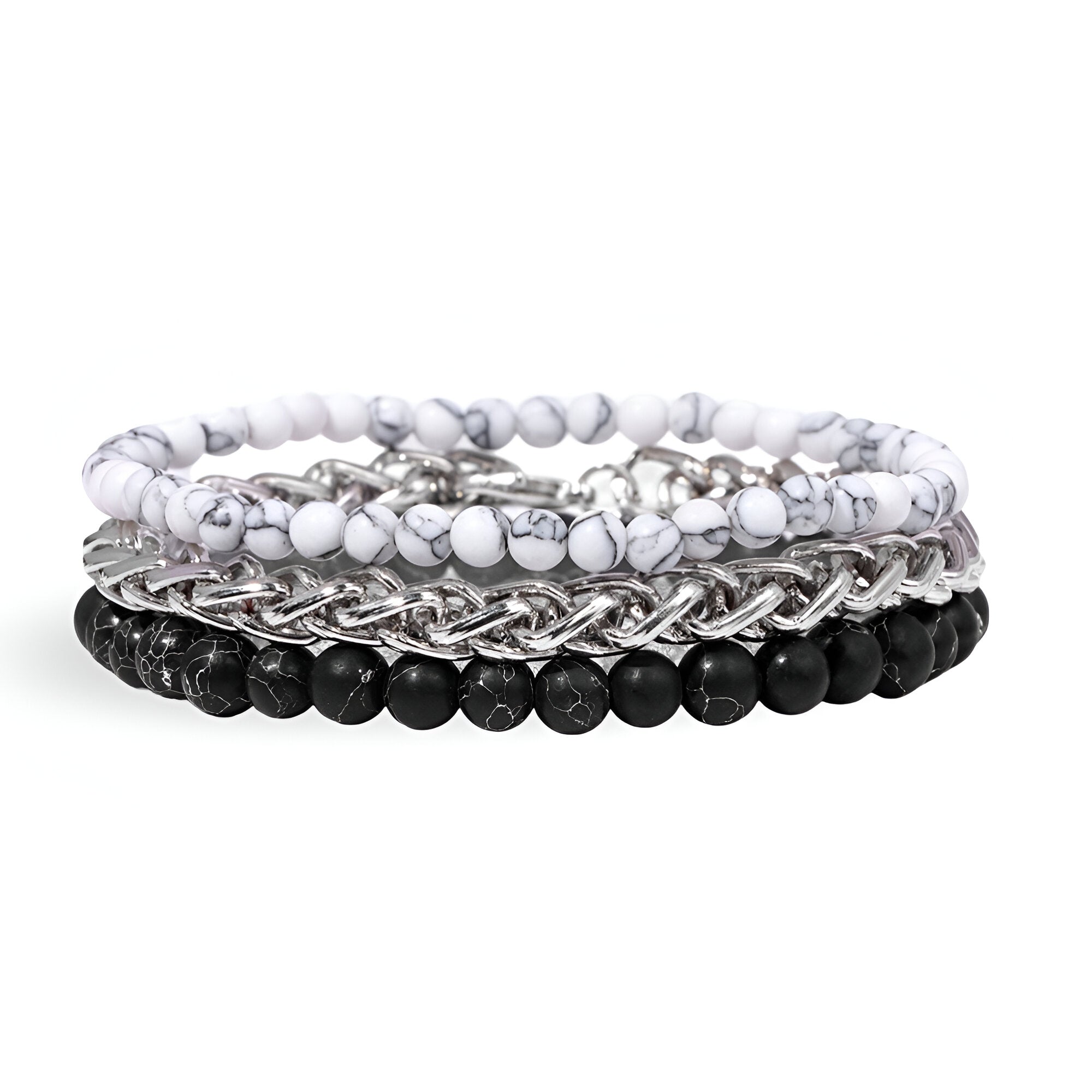 Trio de bracelets en pierre naturelles, pour homme, modèle Helsinki - La Boutique du Bracelet