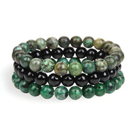 Ensemble de trois bracelets mixtes en pierres naturelles vertes et noires, modèle Lennox.