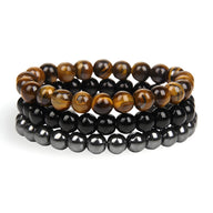 Trio de bracelets en œil de tigre et hématite, perles rondes polies, style mixte élégants.