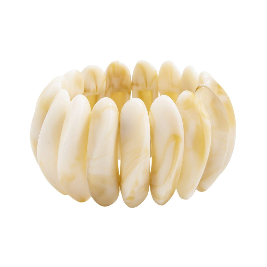 Trio de bracelets en résine, chic, effet marbre et ivoire, large à superposer, modèle Zanita - La Boutique du Bracelet