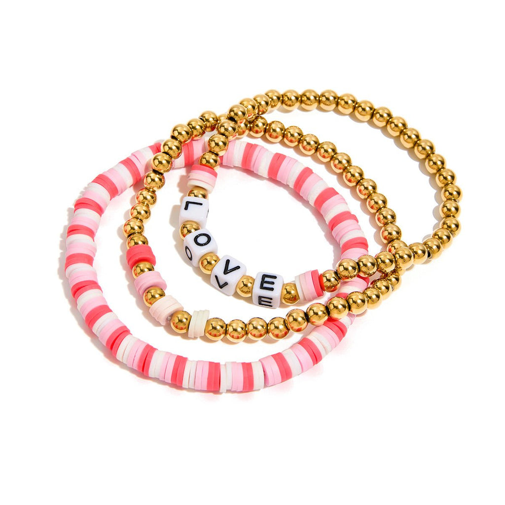 Trio de bracelets, résine et perles, "LOVE", coloré, pour femme, modèle Atsana - La Boutique du Bracelet