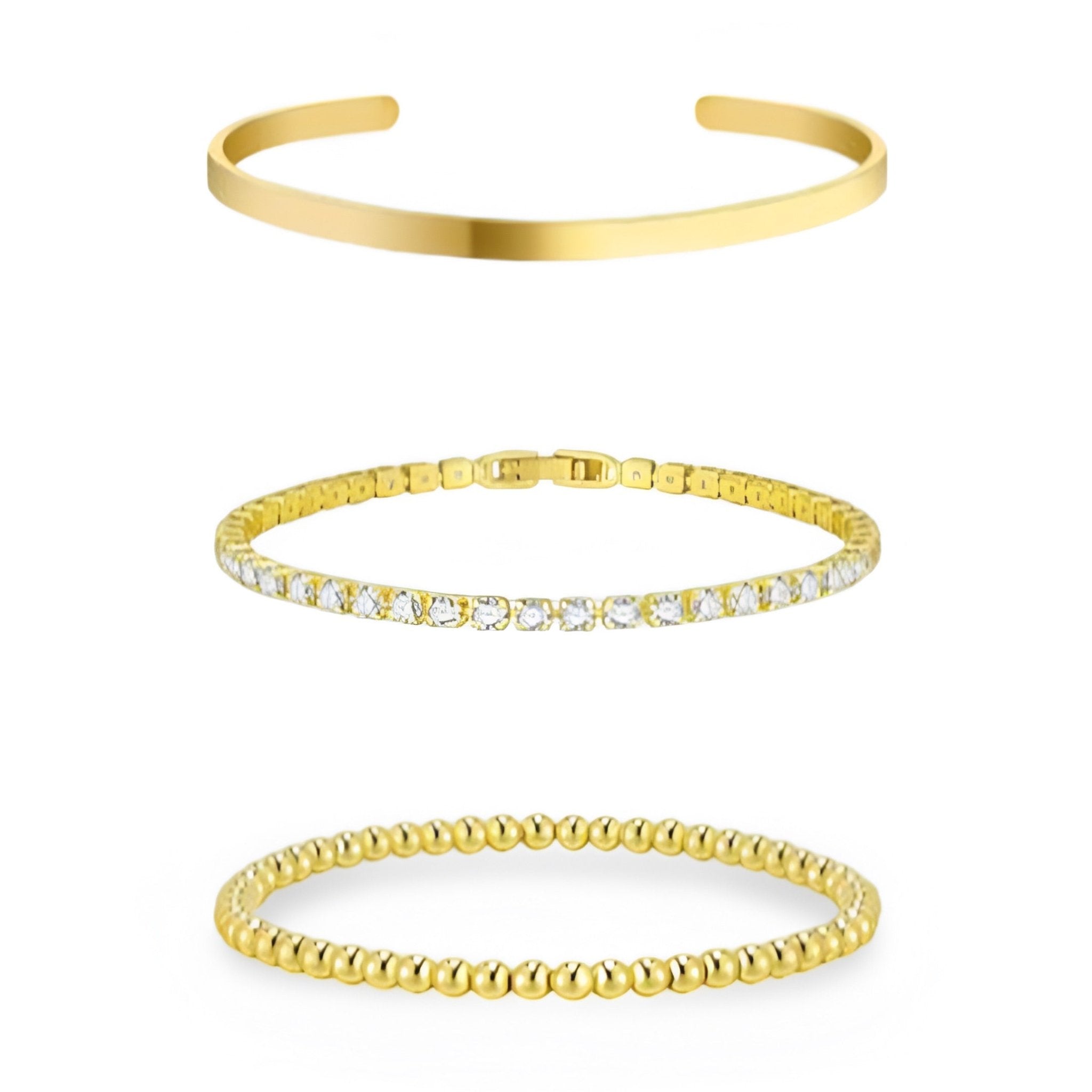 Trio de bracelets sublimes, en acier inoxydable plaqué or, pour femme, modèle Senara - La Boutique du Bracelet