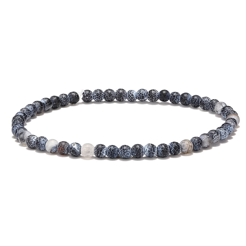 Trio de bracelets tibétains pour homme en perles d'agate noire et argent, modèle Alfonso.