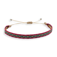 Bracelet tibétain multicolore tissé avec fermoir réglable en corde beige.