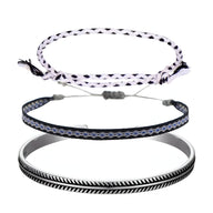 Trio de bracelets tibétains noir et blanc en coton, corde et cuivre pour homme, design Gustavo.
